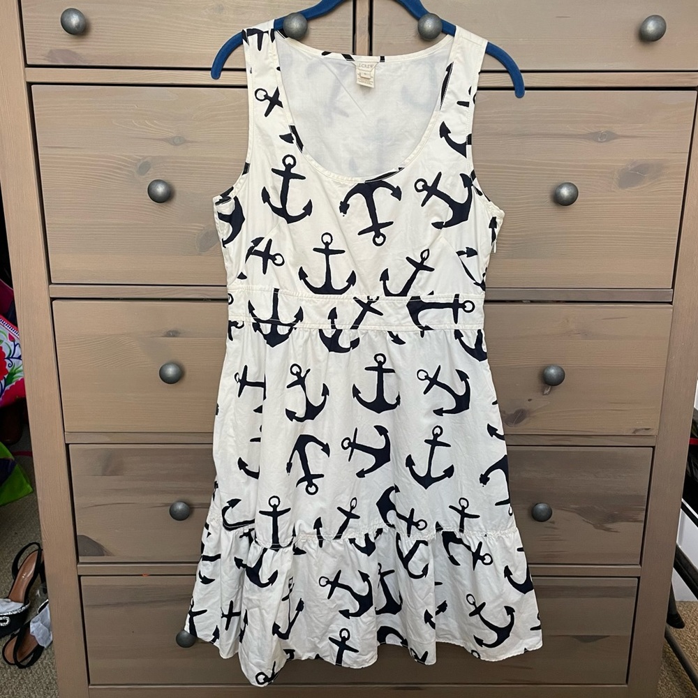 J.Crew Navy/White Anchor Print Scoopneck Fit & Flare Dress Size 6